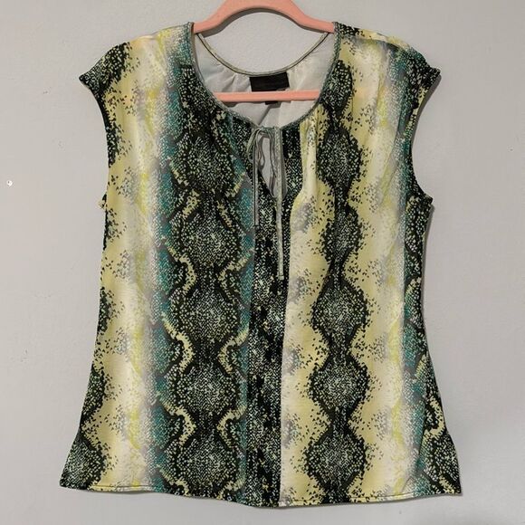 Worthington Neon Snakeskin Print Sleeveless Keyhole Top XL - Picture 1 of 6
